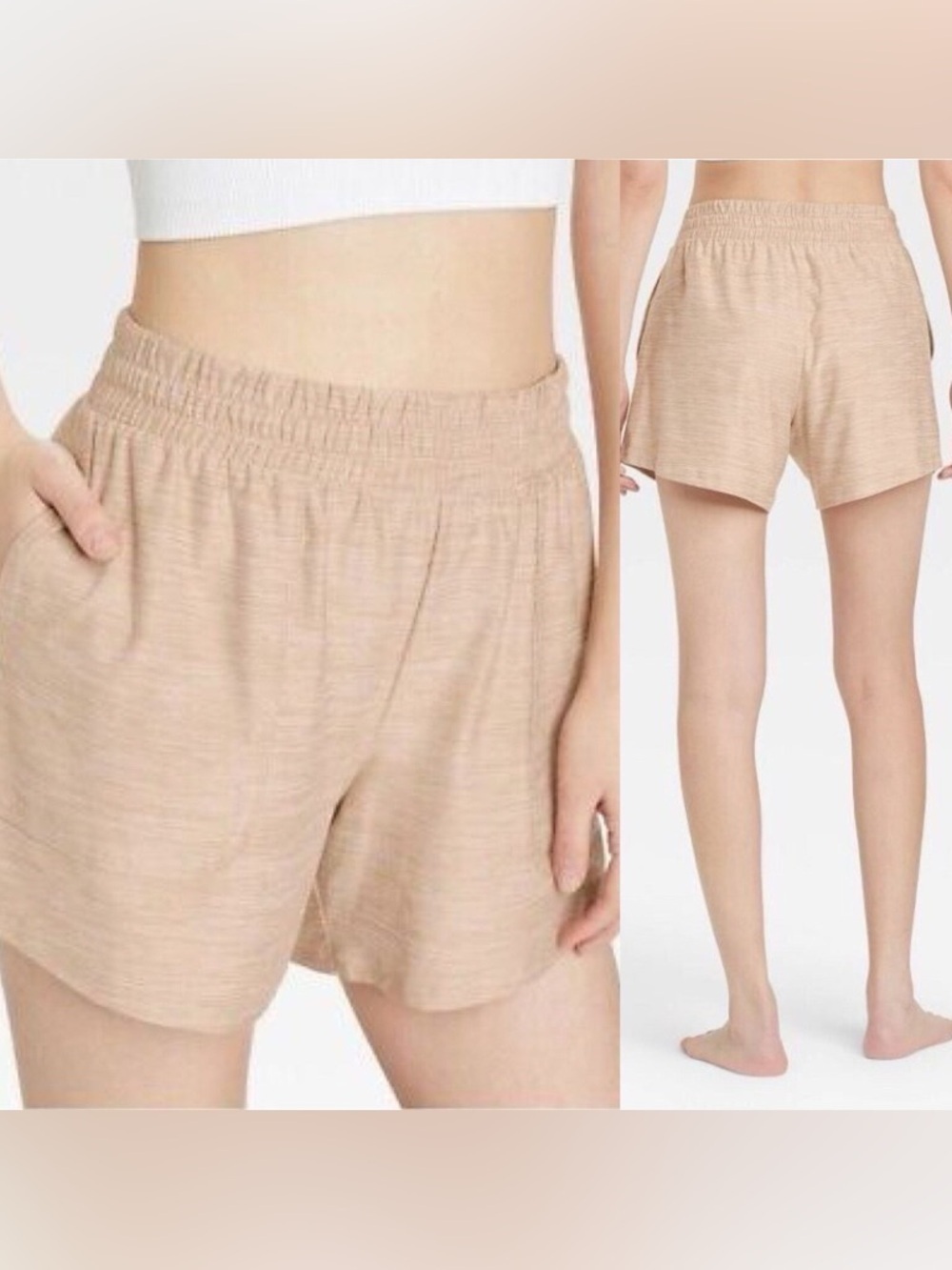 Large all in motion Beige Elastic Waist Casual Women's Shorts workout gym